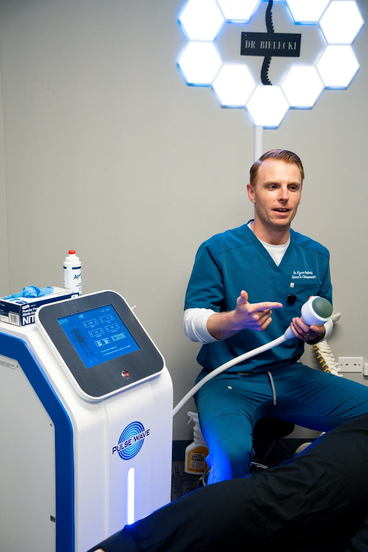 Shockwave therapy session at SpineCo in Downers Grove, IL