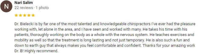 Chiropractic Downers Grove IL Nari Salim Testimonial